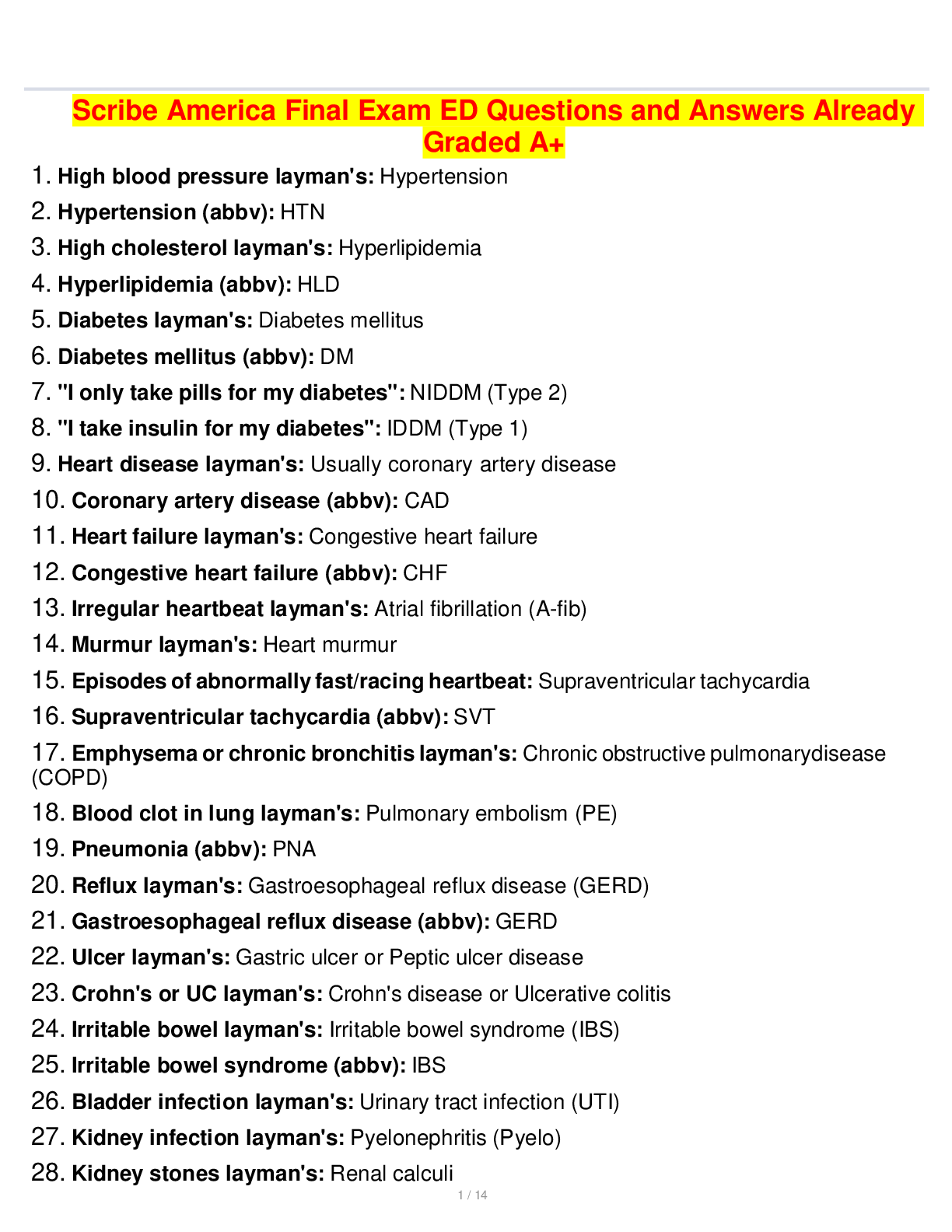 Preview image for Scribe America Final Exam ED Questions and Answers Already Graded A+